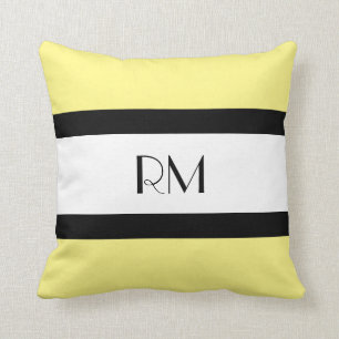 Yellow Black White Monogrammed Pillow