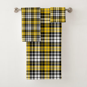 Yellow Black White Plaid Tartan Pattern Design  Bath Towel Set