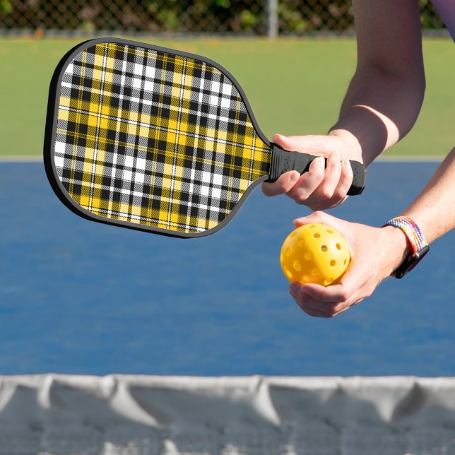 Yellow Black White Plaid Tartan Pattern Design  Pickleball Paddle (Insitu)