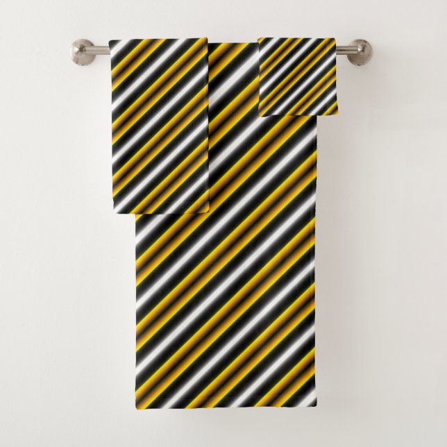 Yellow Black White Rainbow Stripes Bath Towel Set (Insitu)