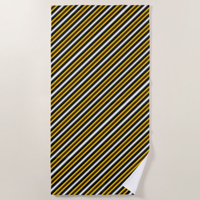 Yellow Black White Rainbow Stripes Beach Towel (Front)