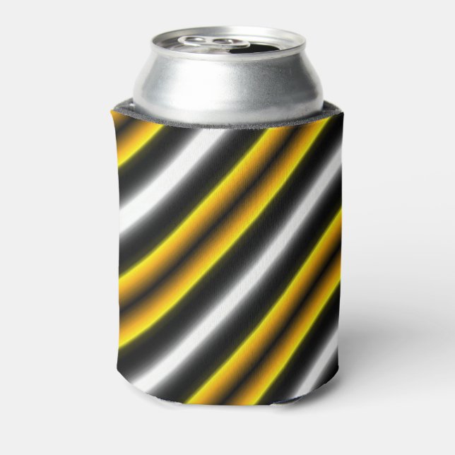 Yellow Black White Rainbow Stripes Can Cooler (Can Back)