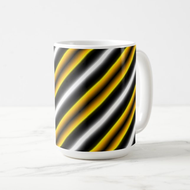 Yellow Black White Rainbow Stripes  Coffee Mug (Front Right)
