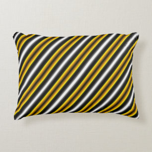 Yellow Black White Rainbow Stripes Decorative Cushion