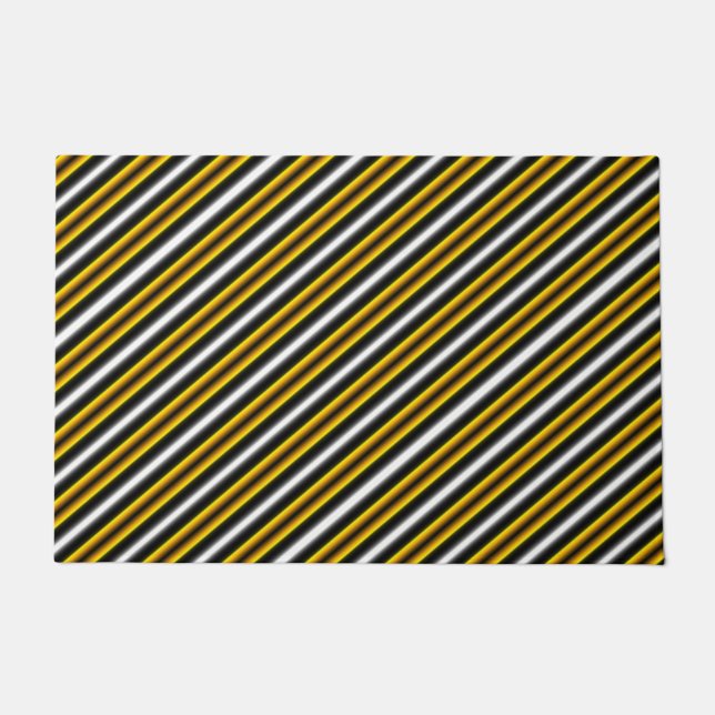 Yellow Black White Rainbow Stripes Doormat (Front)
