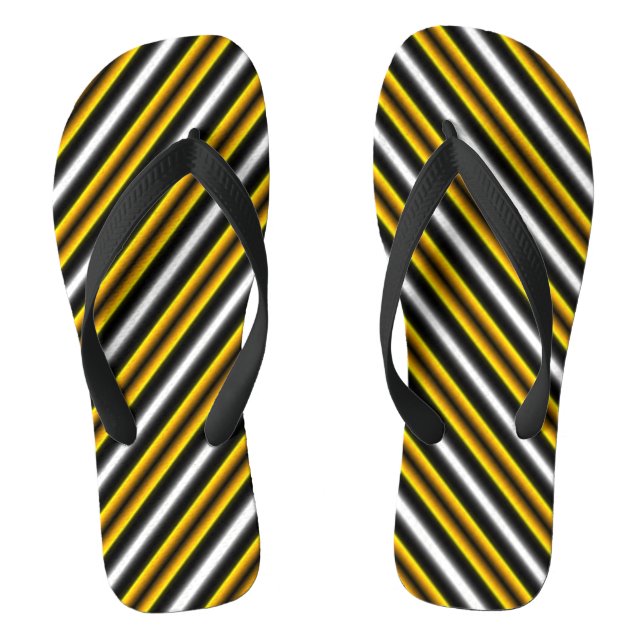 Yellow Black White Rainbow Stripes Flip Flops (Footbed)