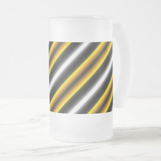 Yellow Black White Rainbow Stripes Frosted Glass Beer Mug (Front Right)