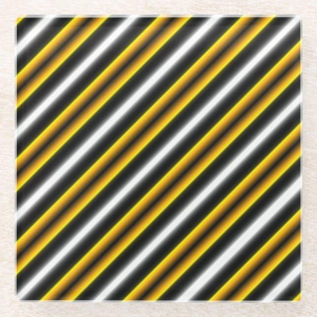 Yellow Black White Rainbow Stripes Glass Coaster (Front)