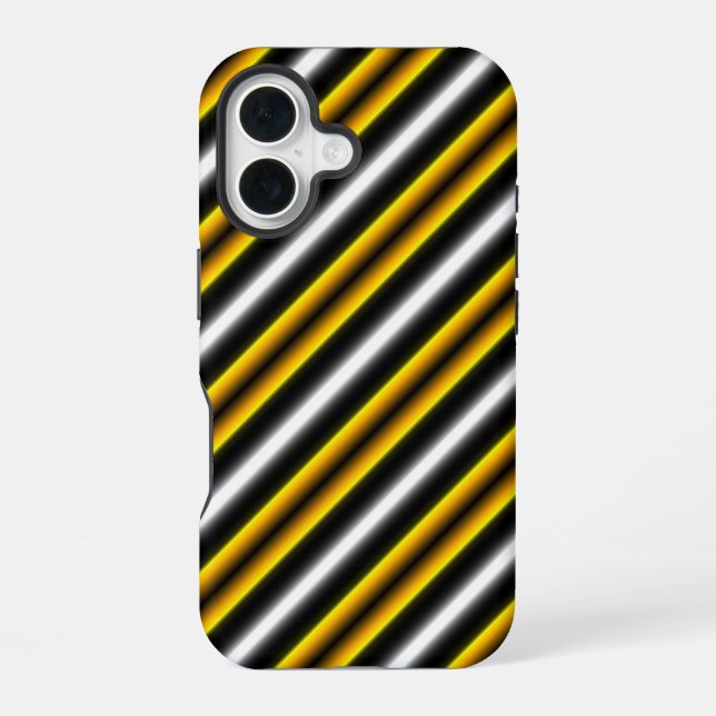 Yellow Black White Rainbow Stripes iPhone 16 Case (Back)