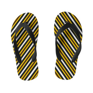 Yellow Black White Rainbow Stripes Kid's Flip Flops