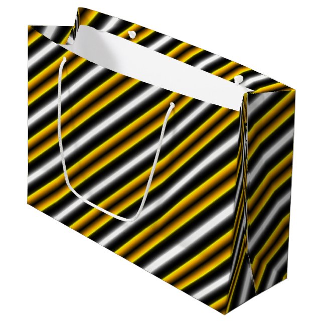 Yellow Black White Rainbow Stripes Large Gift Bag (Front Angled)