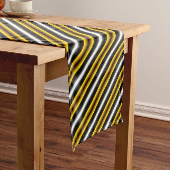 Yellow Black White Rainbow Stripes Long Table Runner (In Situ)