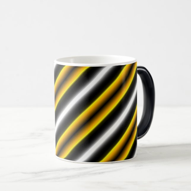 Yellow Black White Rainbow Stripes Magic Mug (Front Right)