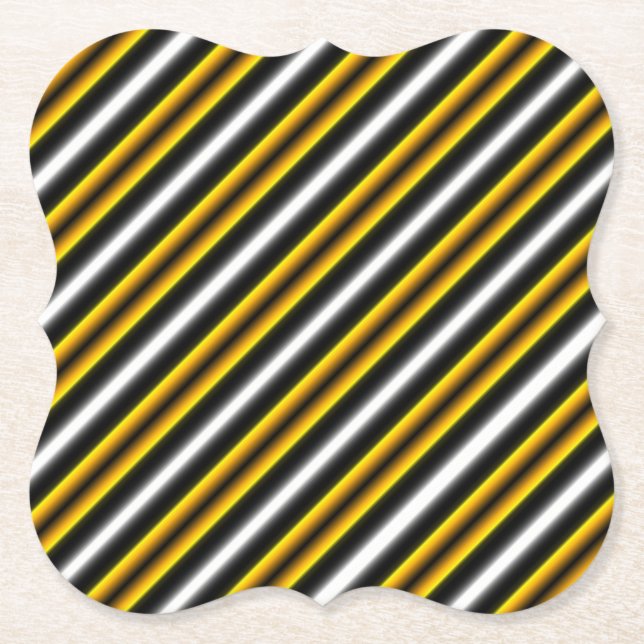 Yellow Black White Rainbow Stripes Paper Coaster (Front)