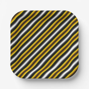 Yellow Black White Rainbow Stripes Paper Plate