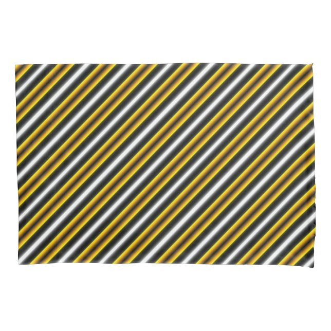 Yellow Black White Rainbow Stripes Pillowcase (Front)