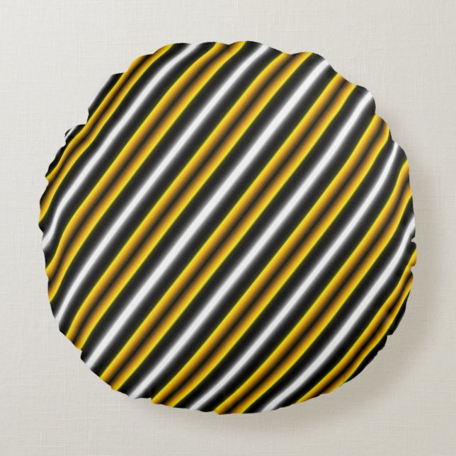 Yellow Black White Rainbow Stripes Round Cushion (Front)