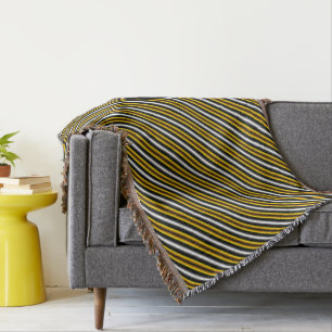 Yellow Black White Rainbow Stripes Throw Blanket