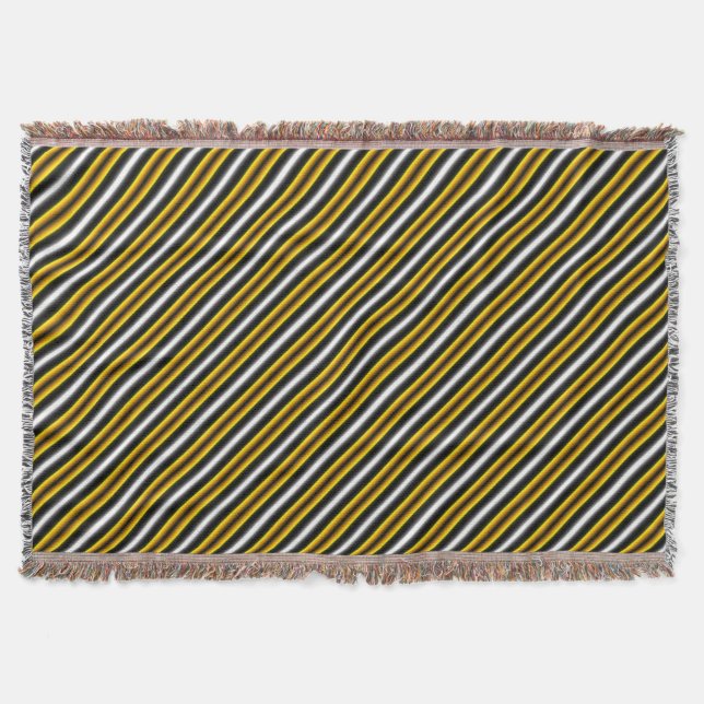 Yellow Black White Rainbow Stripes Throw Blanket (Front)