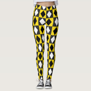 Yellow Black White Rhombus Diamond Shape Leggings