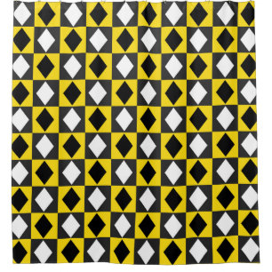 Yellow Black White Rhombus Diamond Shape Shower Curtain