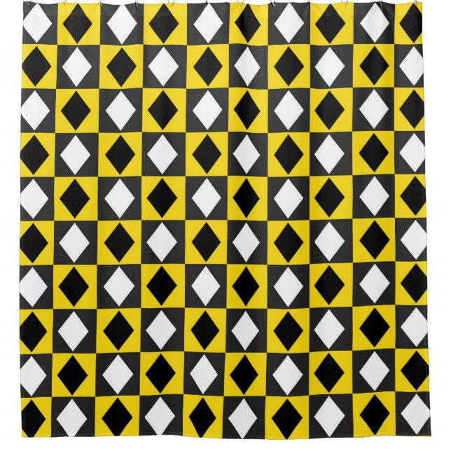 Yellow Black White Rhombus Diamond Shape  Shower Curtain (Front)