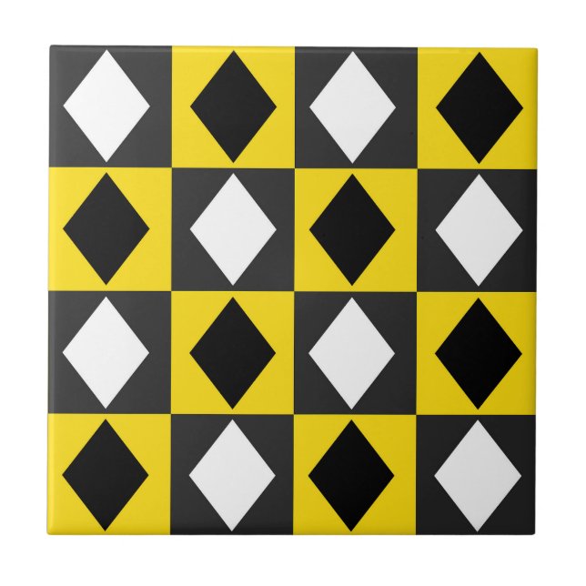 Yellow Black White Rhombus Diamond Shape  Tile (Front)