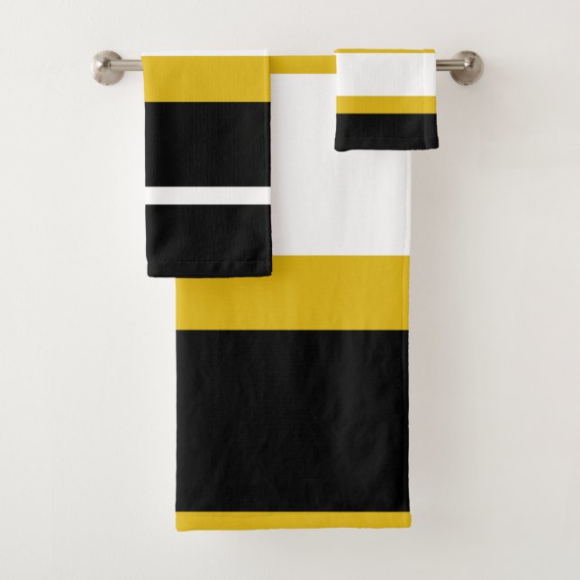 Yellow Black White Stripes Bee Stripe Bath Towel Set (Insitu)