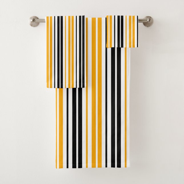 Yellow Black White Stripes Pattern Design  Bath Towel Set (Insitu)