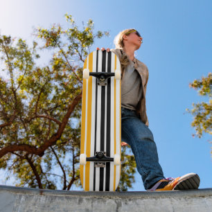 Yellow Black White Stripes Pattern Design  Skateboard