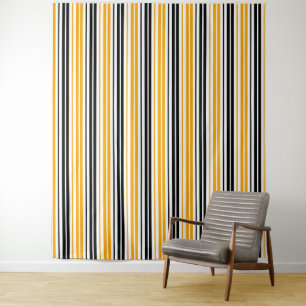 Yellow Black White Stripes Pattern Design  Tapestry