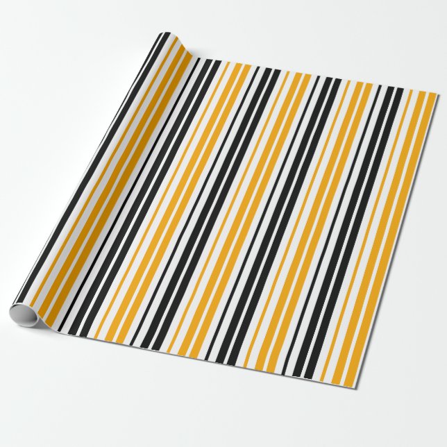 Yellow Black White Stripes Pattern Design  Wrapping Paper (Unrolled)