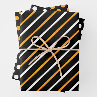 Yellow, Black & White Stripes & Polka Dots Bold Wrapping Paper Sheet