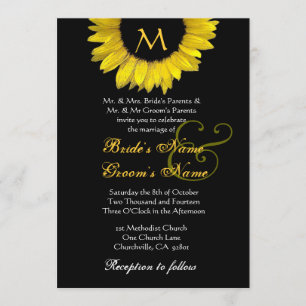 Yellow Black White Sunflower Wedding Invitation