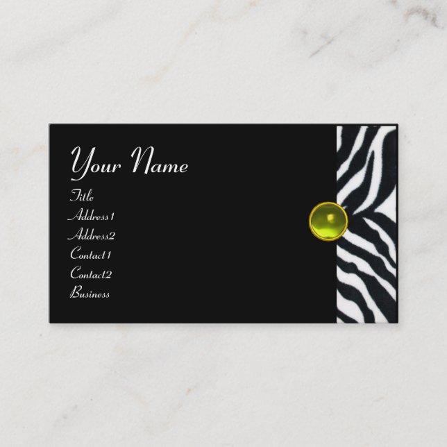 YELLOW  BLACK WHITE ZEBRA FUR MONOGRAM,Topaz Business Card (Front)