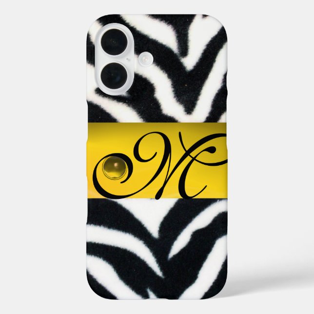 YELLOW BLACK WHITE ZEBRA FUR MONOGRAM,Topaz Case-Mate iPhone Case (Back)