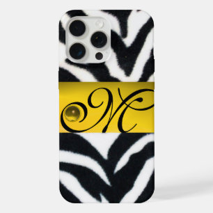 YELLOW BLACK WHITE ZEBRA FUR MONOGRAM,Topaz iPhone 15 Pro Max Case