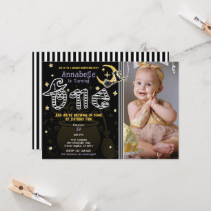 Yellow & Black Witch Halloween 1ST Birthday  Invitation