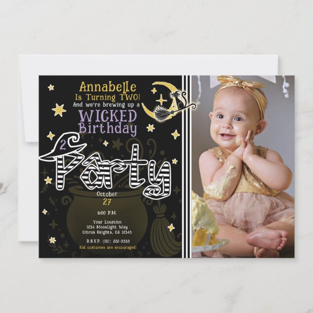 Yellow & Black Witch Halloween Birthday Party Invitation (Front)
