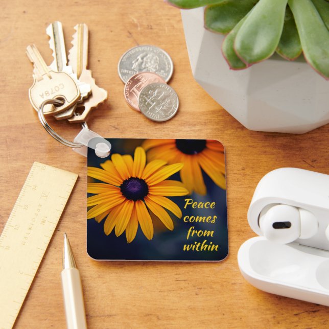 Yellow Blackeyed Susan Garden Flower Motivational Key Ring (Desk)