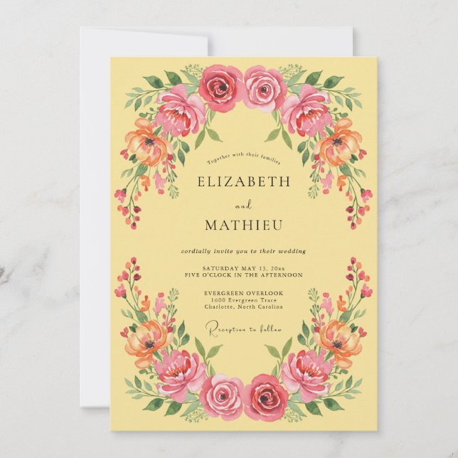 Yellow Blissful Botanical Summer Wedding Invitation (Front)