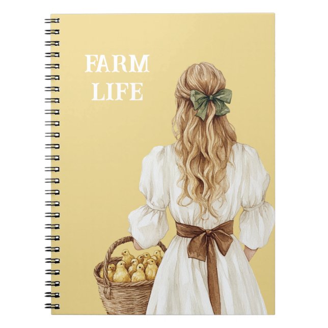 Yellow Blonde Basket of Chicks (chickens) Farm Notebook (Front)