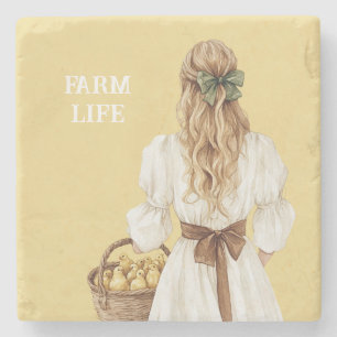 Yellow Blonde Basket of Chicks (chickens) Stone Coaster