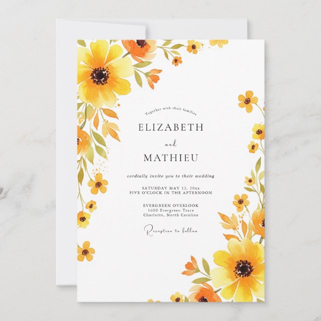 Yellow Bloom Artistic Wedding Invitation (Front)