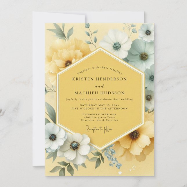 Yellow Bloom Botanical Wedding Invitation (Front)
