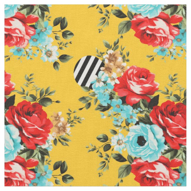 Yellow Bloom Stripe Mix Fabric (Close Up)