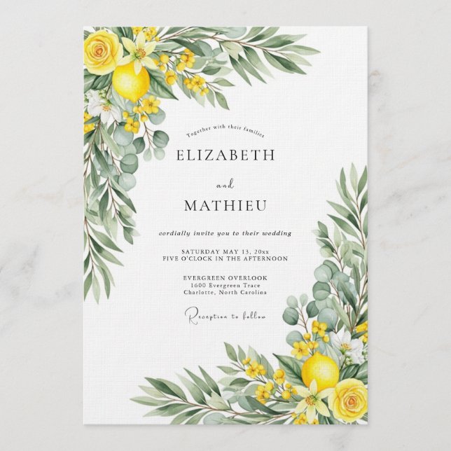Yellow Blooming Botanical Wedding Invitation (Front)