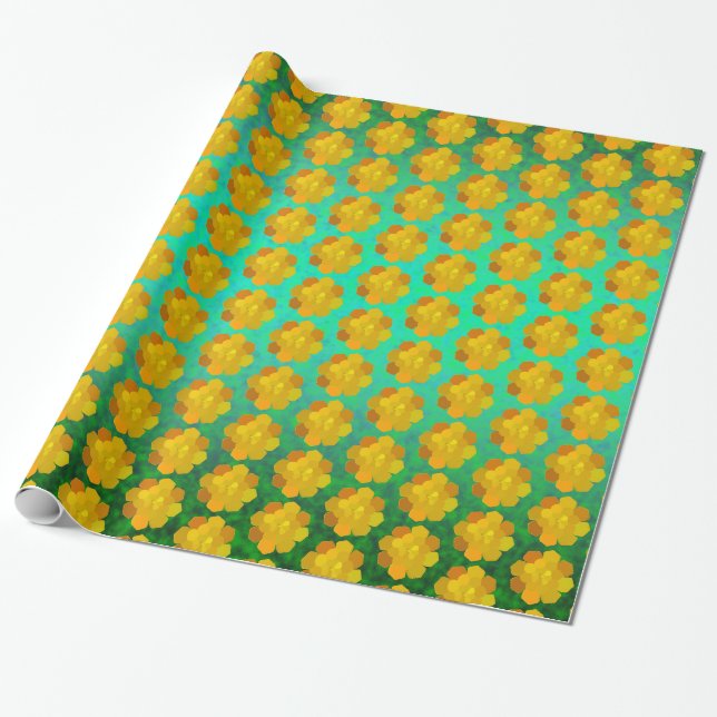 Yellow Blooming Flower Wrapping Paper (Unrolled)