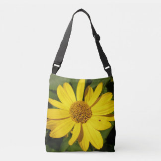 Yellow blossom with green leaves crossbody bag