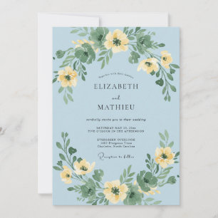 Yellow Blossom Wreath Wedding Invitation